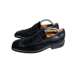 Zota Mens 9.5 Leather Ostrich Embossed Penny Loafers Square Toe Dress Shoes READ